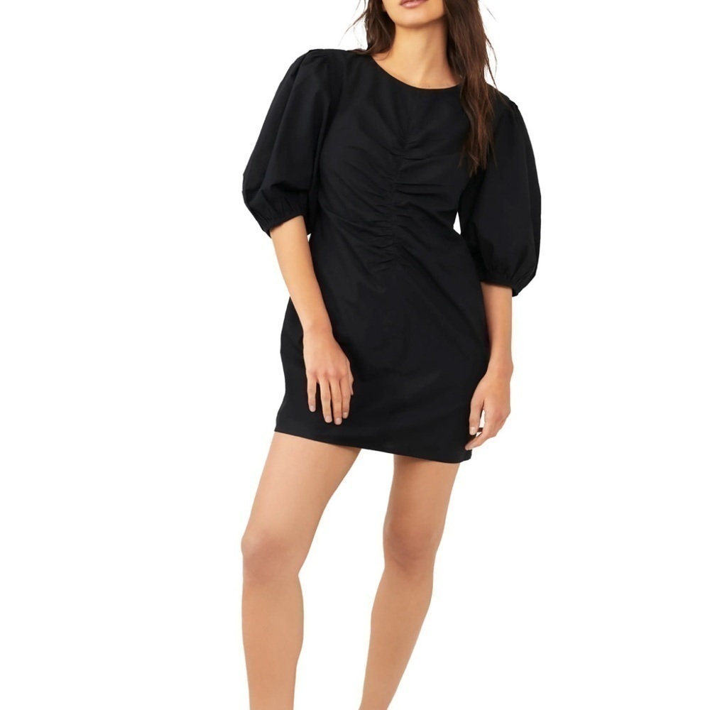 Free People Hope Puff Sleeve Cotton Black Minidress Size XS